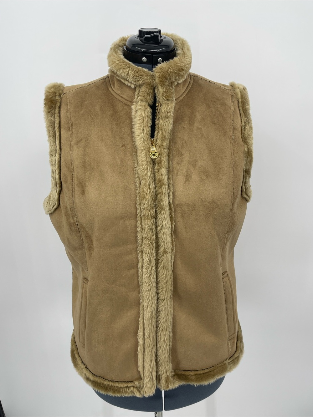 Jaclyn Smith Tan Faux-Shearling Trimmed Vest SIZE XL WOMENS